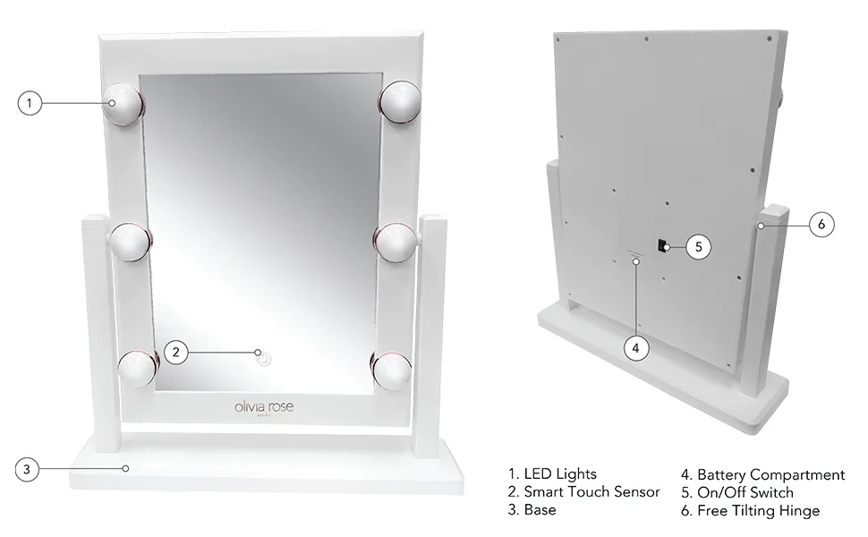 Olivia Rose Vanity Mirror with Lights  Lighted Makeup Mirror Large Mirror Hollywood Style White/Silver - Olivia Rose Vanity Mirror with Lights