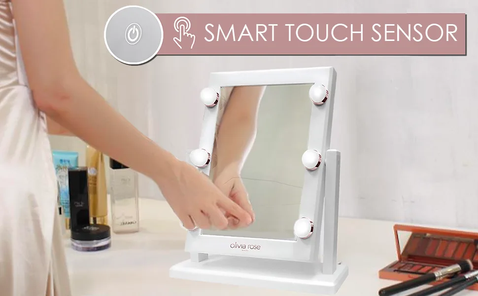 Olivia Rose Vanity Mirror with Lights  Lighted Makeup Mirror Large Mirror Hollywood Style White/Silver - Olivia Rose Vanity Mirror with Lights