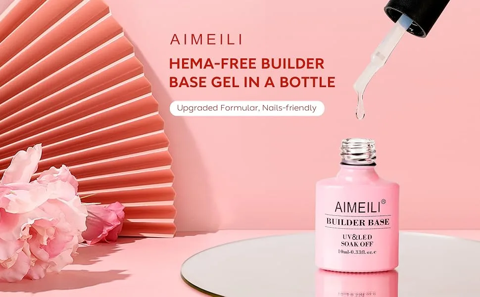 AIMEILI Clear Building Nail Gel Builder Base for Nail Repair Nails Extension Nail Strengthen  No Need Slip Solution Quick Extension Gel - chrome powder