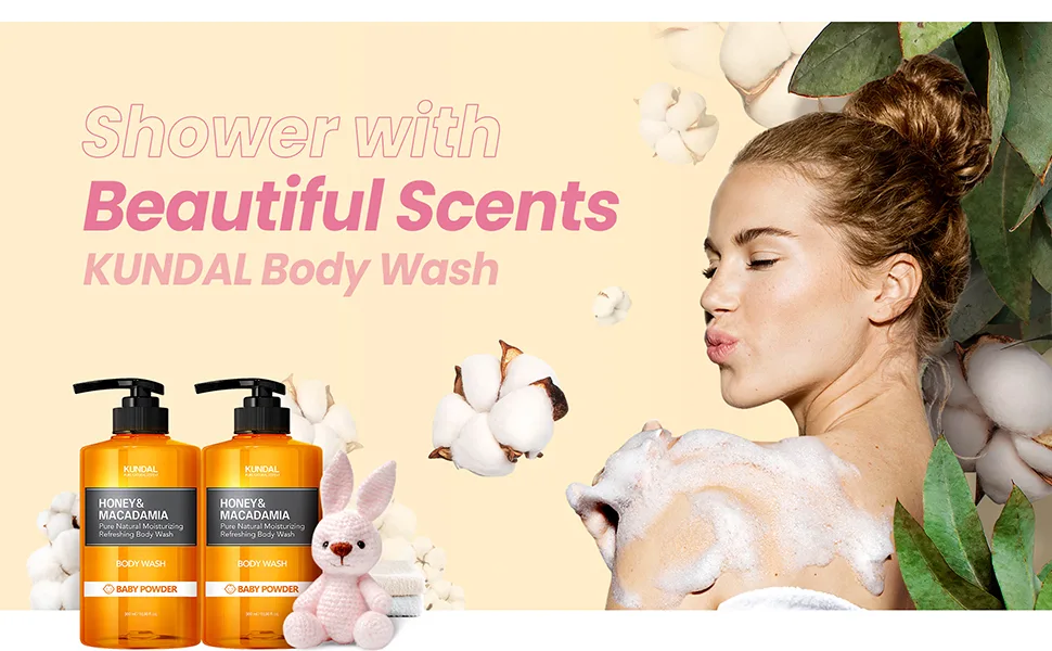 Kundal Baby Powder HONEY & MACADAMIA Natural Moisturizing Body Wash - 16.9 fl.oz(500ml) x2 bottles - product information 2