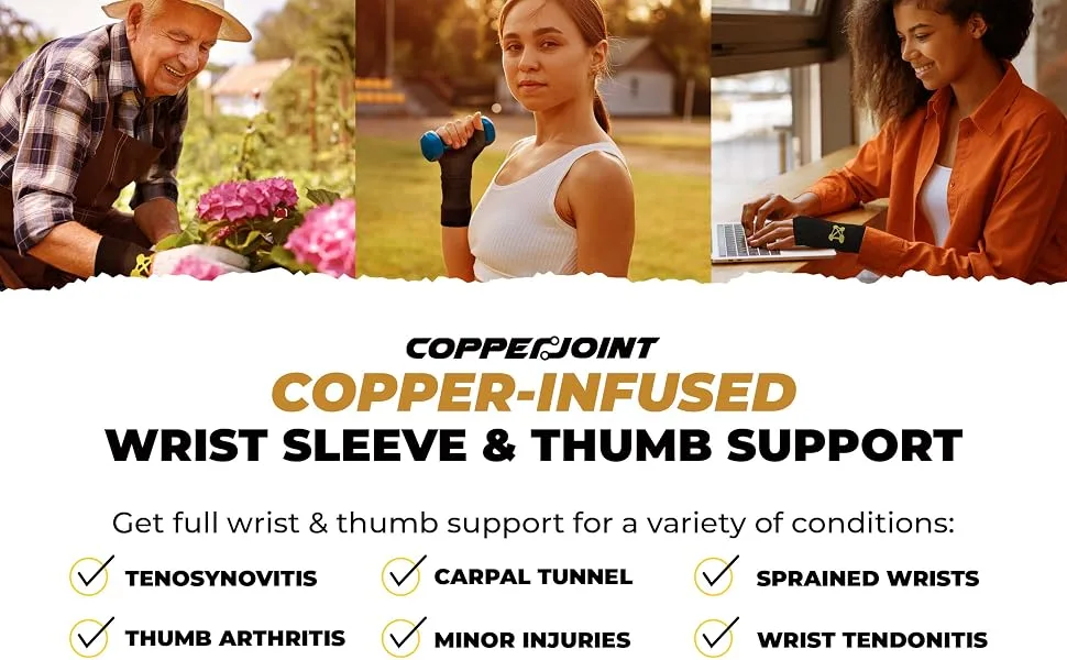 CopperJoint Wrist Compression Sleeve - Copper Infused Wrist Support Compression Brace - Ortho Guard - Wrist Pain & Fatigue Relief - Wrist Protector (Left or Right - Medium) Right-Medium Wrist Brace w/ Thumb Support - CopperJoint Wrist Sleeve & Thumb Support