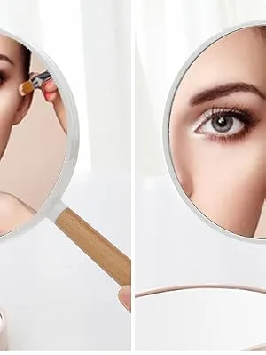 XPXKJ Handheld Mirror with Handle  for Vanity Makeup Home Salon Travel Use (Round  Green) Round Green - 3x Magnification