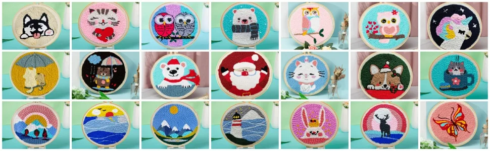 Maydear Punch Needle Starter Kit for Beginner Cartoon Rug Hooking Beginner Kit  with an Embroidery Pen and 9.8'' Hoop - Butterfly - Creativity