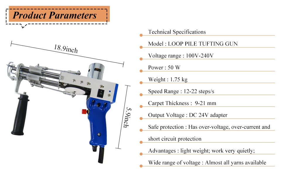 MXBAOHENG Loop Pile Tufting Gun Rug Tufting Machine Electric Carpet Weaving Flocking Machine Handheld Knitting Machine 110V-220V 9-21mm (Loop Pile) - loop pile tufting machine