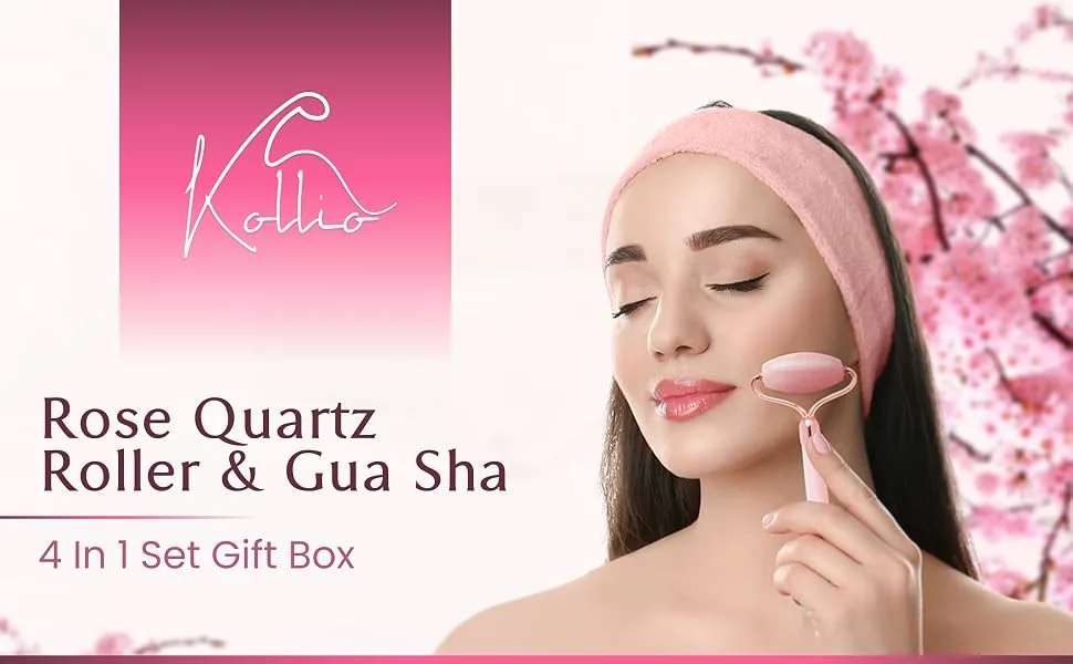 Rose Quartz Face Roller with Gua Sha and Jade Eye Roller-Face Roller Skin Care-Jade Roller for Face  Neck  Body Jade Roller Gua Sha Set Jade Face Roller - Rose Quartz Face Roller with Gua Sha