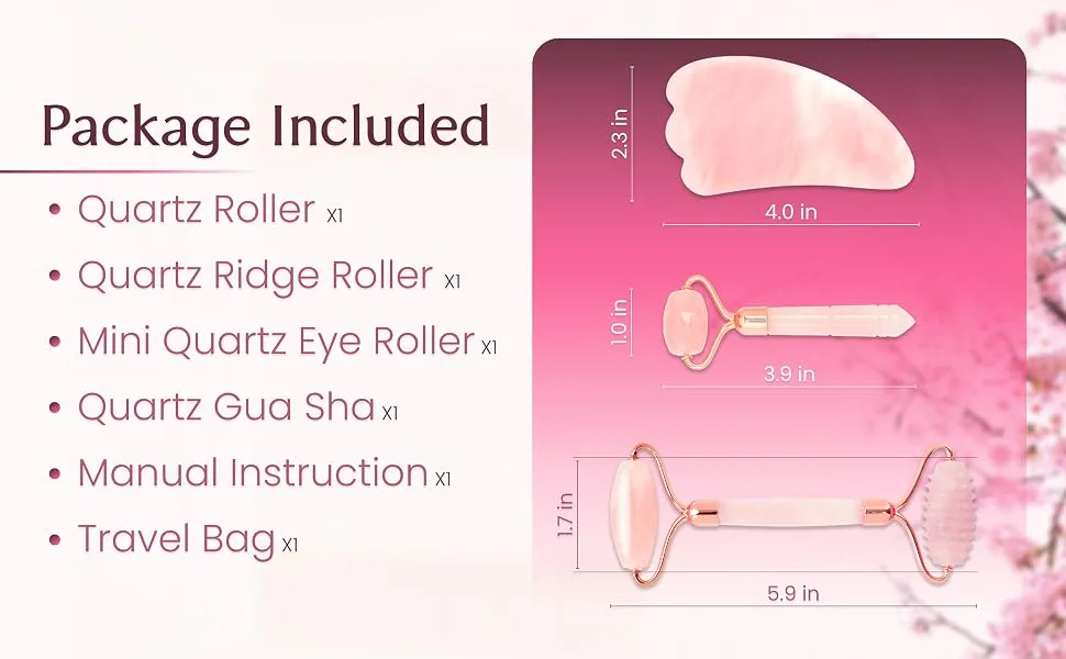 Rose Quartz Face Roller with Gua Sha and Jade Eye Roller-Face Roller Skin Care-Jade Roller for Face  Neck  Body Jade Roller Gua Sha Set Jade Face Roller - Rose Quartz Face Roller with Gua Sha