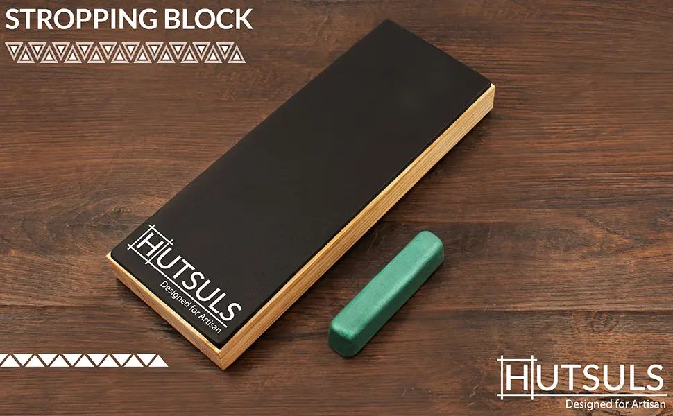 Hutsuls Leather Strop Block with Compound - Get Razor-Sharp Edges with Knife Strop Kit  Easy to Use Quality Non-Slip Leather Stropping Block & Leather Honing Strop Step-by-Step Guide Included - HUTSULS Leather Strop Block with Compound