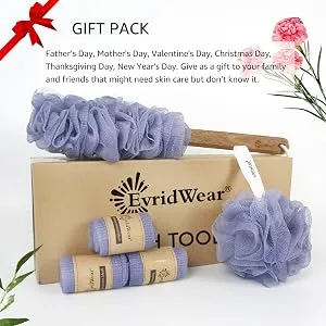 Evridwear Exfoliating Back Scrubber Heavy Duty Bath Sponge Shower Long Teak Wood Handle Replaceable Mesh Skin Disorders Smooth Body Style (Brush with Pouf) Bath (brush pouf)set - gift