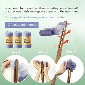Evridwear Exfoliating Back Scrubber Heavy Duty Bath Sponge Shower Long Teak Wood Handle Replaceable Mesh Skin Disorders Smooth Body Style (Brush with Pouf) Bath (brush pouf)set - product information 10