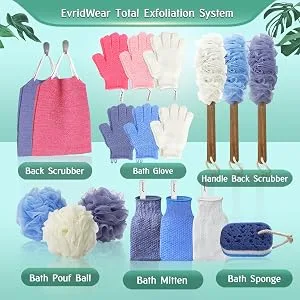Evridwear Exfoliating Back Scrubber Heavy Duty Bath Sponge Shower Long Teak Wood Handle Replaceable Mesh Skin Disorders Smooth Body Style (Brush with Pouf) Bath (brush pouf)set - product information 11