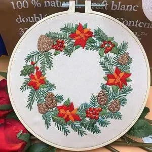 Maydear Stamped Embroidery Kit for Beginners with Pattern  Cross Stitch kit  Embroidery Starter Kit Including Embroidery Hoop  Color Threads and Embroidery Scissors - Wreath 16 - product information 4