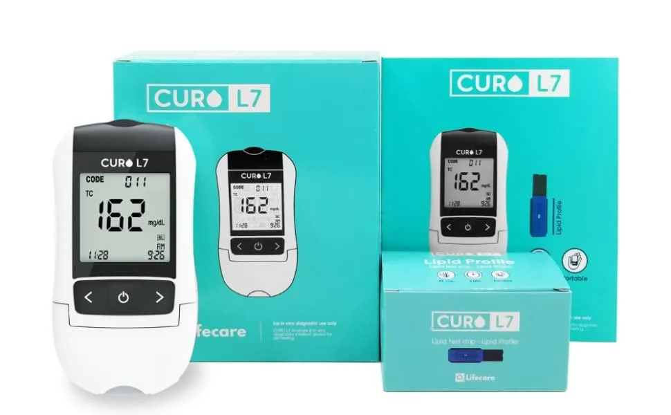CURO-L7 Professional Grade Blood Cholesterol Testing with Home KIT - All-in-One Test Device, Test Strips 5ea, Lancets, and EziTube Rod Included - product information 1