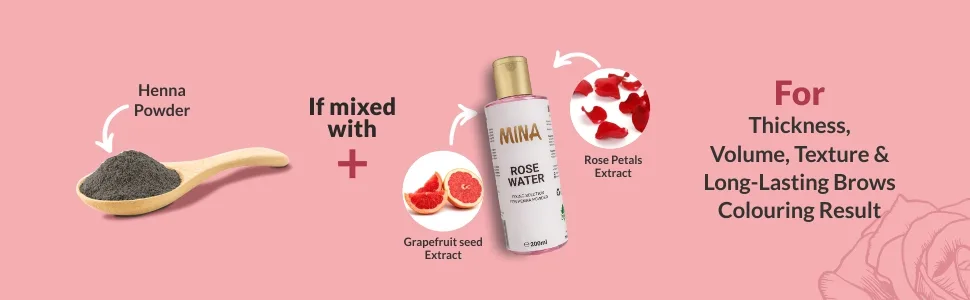 MINA Rose Water Henna Fixing Solution For Eyebrow Tint| Calming & Soothing for All Skin Types | Natural  Refreshing Rose Water 200Ml - rose water