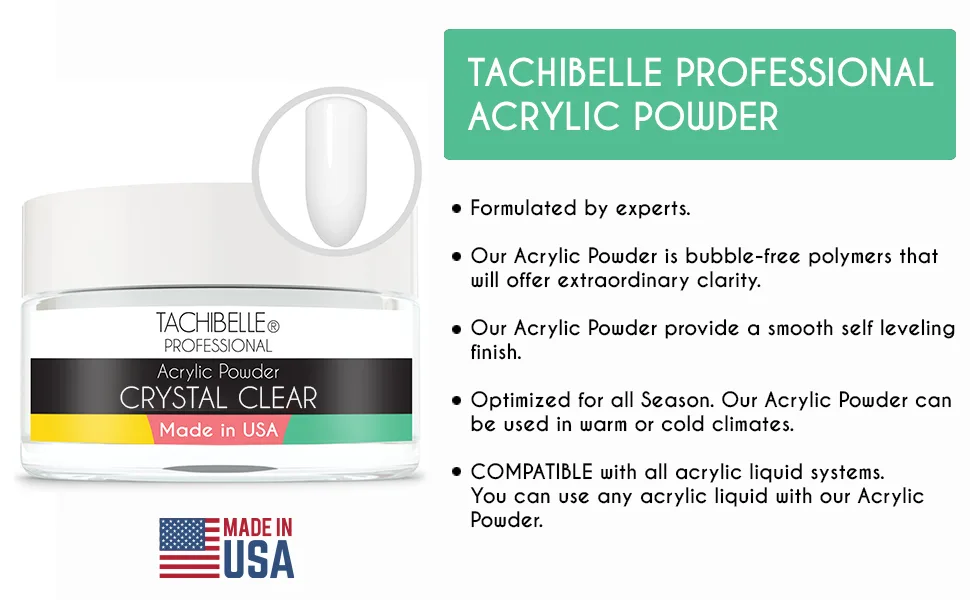 Tachibelle Professional Acrylic Nail System Acrylic Powder  4 oz. Made in USA. Used in Professional Salons. (Crystal Clear 4oz) - wewe