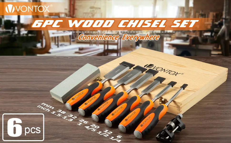 V VONTOX 8 Pcs Wood Chisel Set  Wood Chisel & Honing Guide & Sharpening Stone  Wood Carving Chisel Set for Woodcarving  Carpentry  Trimming The Edges - product information 3