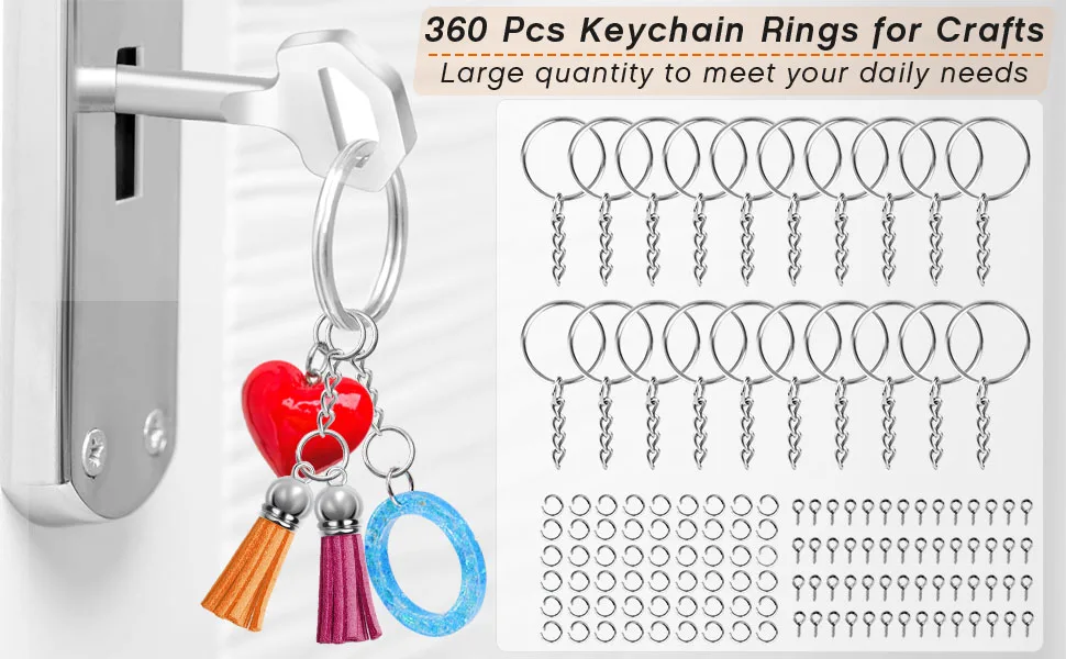 Keychain Rings for Crafts  Flasoo 360Pcs Keychains for Resin Include Key Rings with Chain  Jump Rings  Screw Eye Pins for DIY Keychain Making - keychain rings for crafts