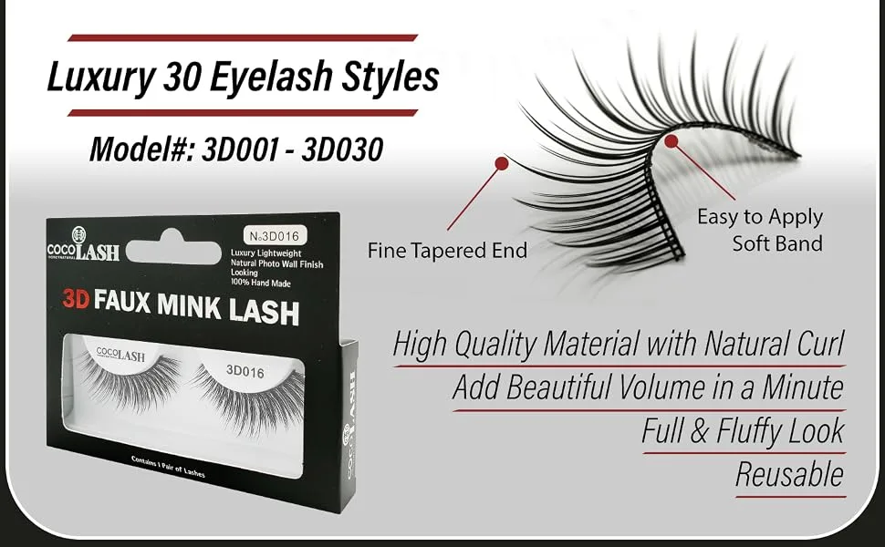 Cocohoney 3D Faux False Mink Eyelashes (5 pairs) - OFFICE LOOK | 100% Hand Made | Cruelty Free | Reusable | Ultralight | Durable 3D009 - product information 2