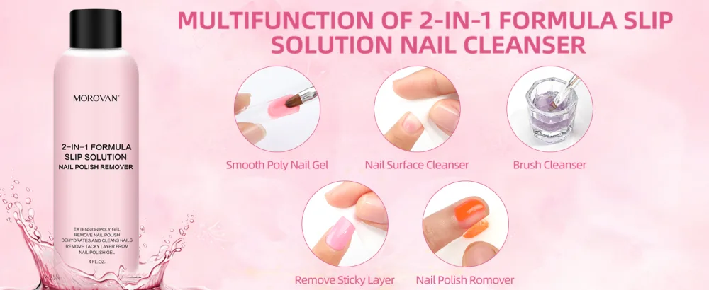 Morovan 2 in 1 Formula(Slip Solution for Poly Gel Nails for Nail Polish) 4oz Lint-free Poly Gel Slip Solution Extension Nail Liquid Slip Solution - product information 2