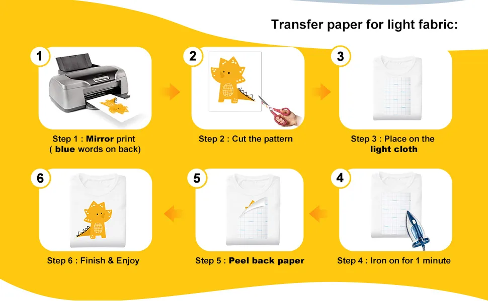 20 Pieces Printable Heat Transfer Paper Fabric Transfer Paper for Dark and Light Fabrics  Inkjet Printer Iron on HTV  Make Your Own T-Shirt  A4 Size - product information 4