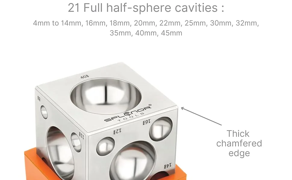 Splenor Tools Steel Square Dapping Doming Die Block with 21 Full Round Cavities for Jewelry Making (2  Square Block) - product information 12