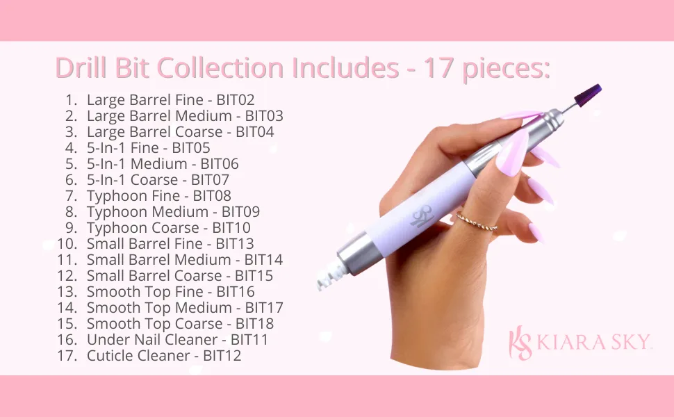 Kiara Sky Purple Drill Bits for E-File Nail Drill (5-in-1 Medium) - Drill Bit, Kiara Sky, Acrylic Nails, Cuticle, Manicure, Pedicure, Nail Tools, Electric Nail File