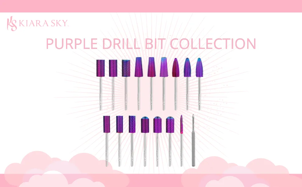 Kiara Sky Purple Drill Bits for E-File Nail Drill (5-in-1 Medium) - Kiara Sky, Drill Bits, Cuticle, Electric File, Manicure, Pedicure, Acrylic Nails, Spa, Home Spa