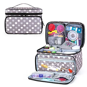 Luxja Sewing Accessories Organizer with 2 Detachable Clear Pockets  Sewing Supplies Organizer (Patent Design)  Polka Dots - sewing boxes