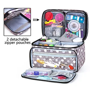 Luxja Sewing Accessories Organizer with 2 Detachable Clear Pockets  Sewing Supplies Organizer (Patent Design)  Polka Dots - sewing storage containers