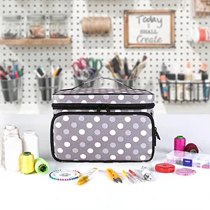 Luxja Sewing Accessories Organizer with 2 Detachable Clear Pockets  Sewing Supplies Organizer (Patent Design)  Polka Dots - sewing thread storage
