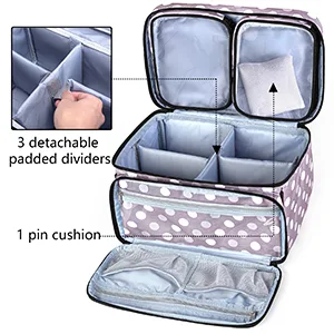 Luxja Sewing Accessories Organizer with 2 Detachable Clear Pockets  Sewing Supplies Organizer (Patent Design)  Polka Dots - sewing tool box