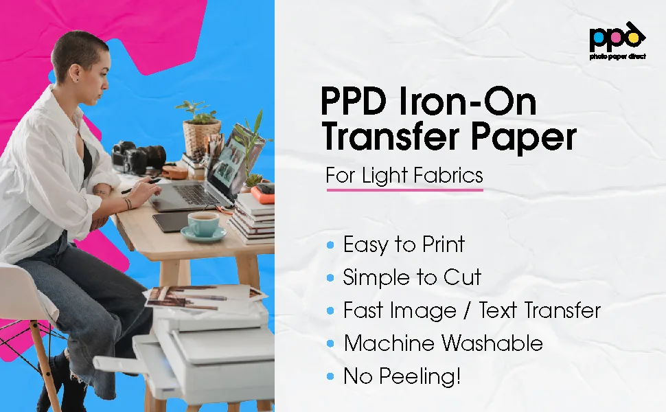 PPD 50 Sheets Inkjet Premium Iron-On Light T Shirt Transfers Paper LTR 8.5x11  (PPD-1-50) - transfer paper