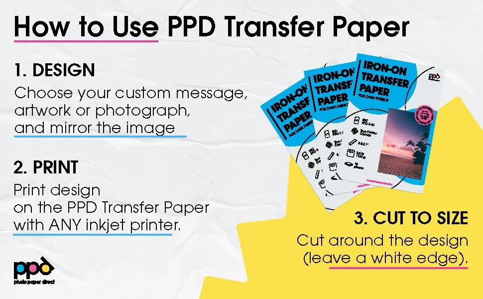 PPD 50 Sheets Inkjet Premium Iron-On Light T Shirt Transfers Paper LTR 8.5x11  (PPD-1-50) - transfer paper