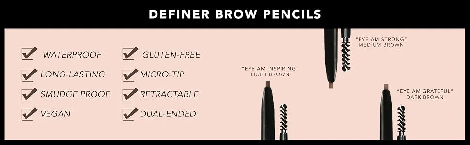 REALHER Definer Brow Pencil - Eye Am Inspiring - Dark Brown - Perfect for Subtle or Bold Brows - realher, realher makeup, makeup, brow pencils, brows, brown, hair, light, medium, dark, spoolie
