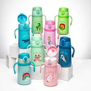 Stephen Joseph  Stainless Steel Double Wall Bottle with Handles and Weighted Straw  Training Cup  Sloth - SS Handle Bottle