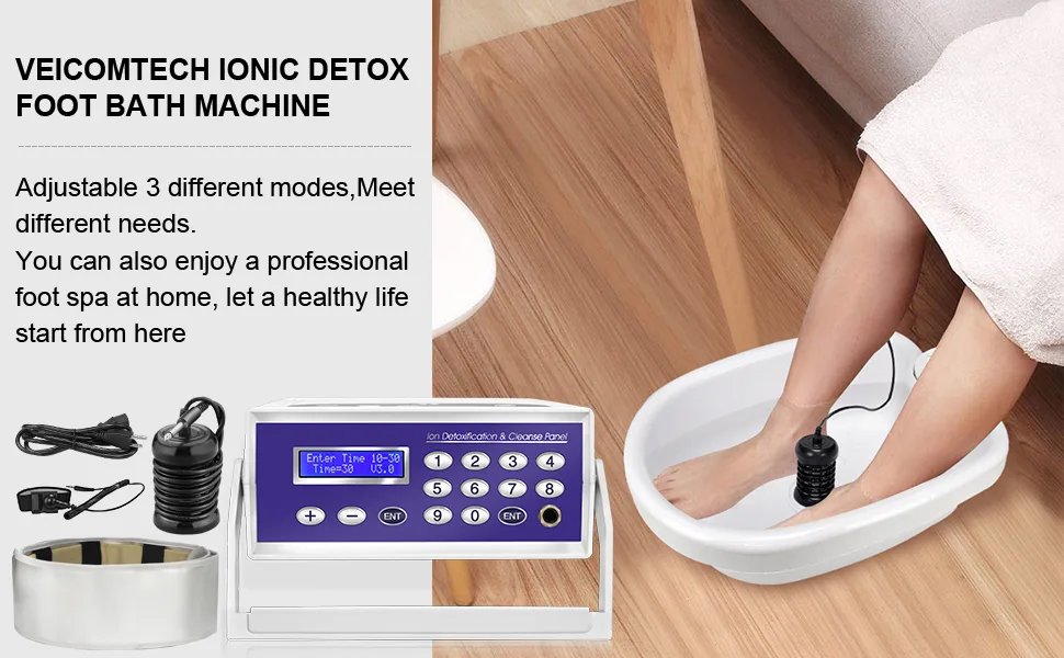 veicomtech Ionic Foot Bath Detox Machine  Detox Foot Spa with Wrist Strap  Far Infrared Waistbelt and Array for Home Use  Salon Beauty Club 8 Piece Set - foot detox machine