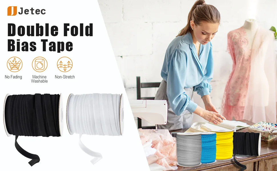 Double Fold Bias Tape Bias Binding Tape for Sewing  Seaming  Hemming  Piping  Quilting  1/2 Inch x 50 Yards (Black) - product information 1