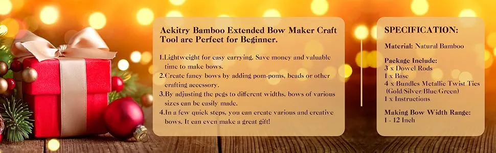Ackitry Extended Bow Maker for Ribbon for Wreaths  Wooden Ribbon Bow Maker for Christmas Bows  Hair Bows  Corsages  Various Crafts - Ackitry Bamboo Extended Bow Maker Craft Tool are Perfect for Beginner