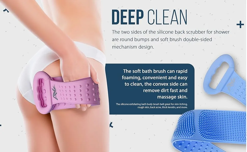 Avilana Extended 31.5 Inches Silicone Back Scrubber For Shower  Silicone Body Scrubber For Men And Women  Easy to Clean And More Hygienic (Gray) - shower brushes for your back silicone scrubber back scrubber for shower for women back washer