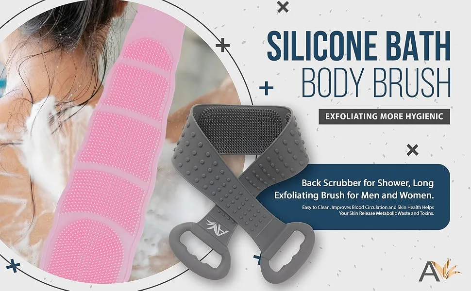 Avilana Extended 31.5 Inches Silicone Back Scrubber For Shower  Silicone Body Scrubber For Men And Women  Easy to Clean And More Hygienic (Gray) - silicone back scrubber back scrubber for shower silicone body scrubber body scrubber body brush
