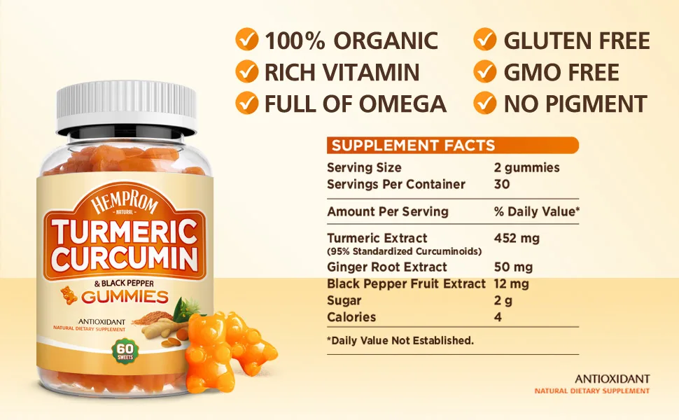 Turmeric Curcumin Gummies with Black Pepper Extra Strength Absorption  Chewable Turmeric Gummy Supplement for Adults  Joint Support  Vegan  60 Chews 1 - organic turmeric chewables