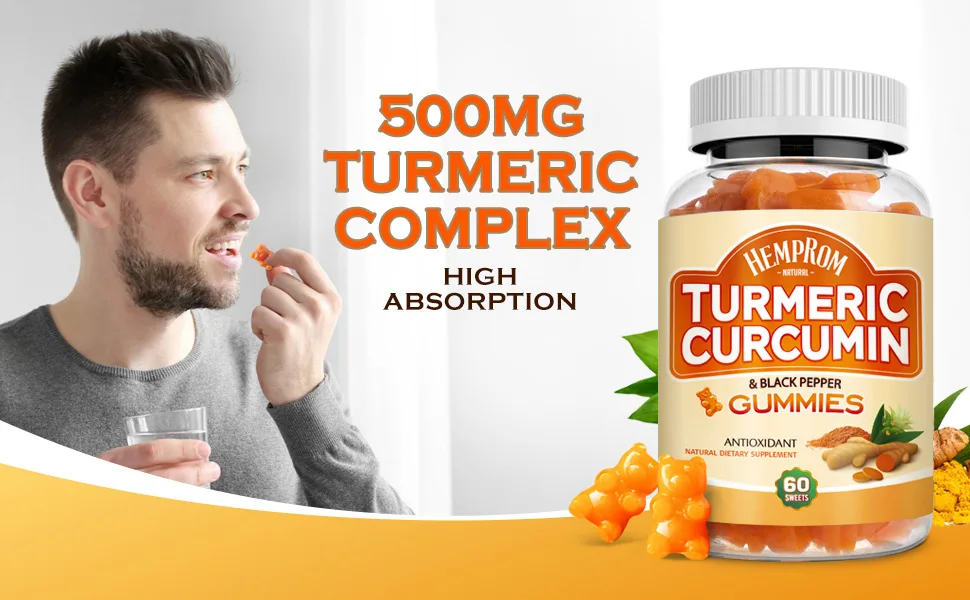 Turmeric Curcumin Gummies with Black Pepper Extra Strength Absorption  Chewable Turmeric Gummy Supplement for Adults  Joint Support  Vegan  60 Chews 1 - turmeric curcumin gummies