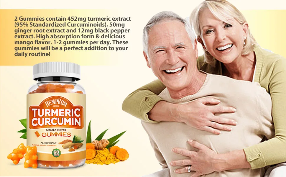Turmeric Curcumin Gummies with Black Pepper Extra Strength Absorption  Chewable Turmeric Gummy Supplement for Adults  Joint Support  Vegan  60 Chews 1 - turmeric gummies for adults
