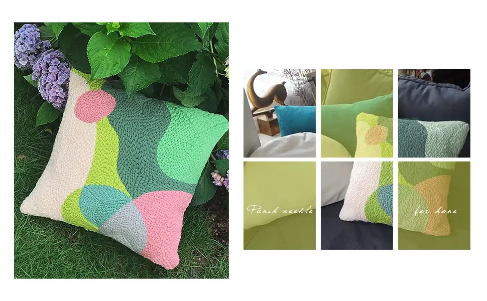 Wool Queen Punch Needle Throw Pillow DIY Kit Landscape/Sunrise Rug Pattern Printed 16X16 Inch  Needlework Gifts - Frame Not Included - pillow