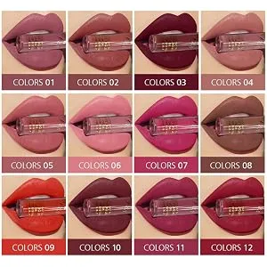 UCANBE 12Pcs/Set Velvet Matte Liquid Lipstick Makeup Classic Waterproof Long Lasting Smooth Soft Reach Colors Full Lips Gloss For Women Gift Set A - Full Coverage
