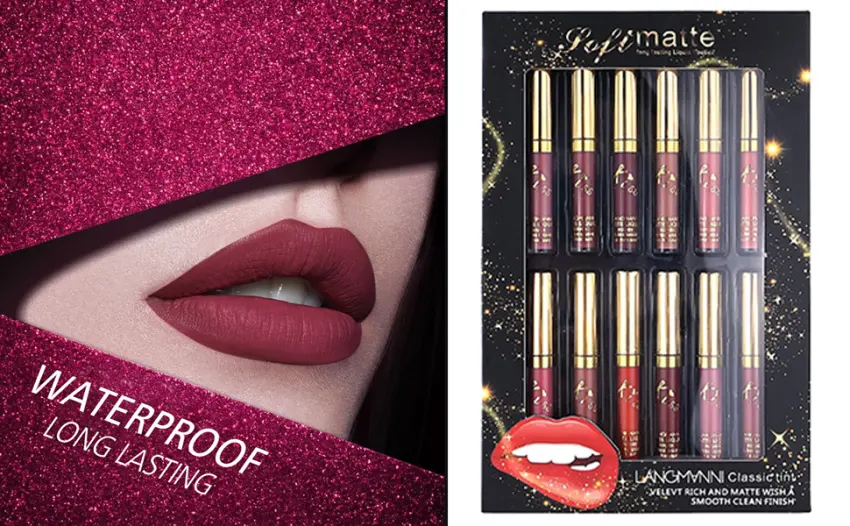UCANBE 12Pcs/Set Velvet Matte Liquid Lipstick Makeup Classic Waterproof Long Lasting Smooth Soft Reach Colors Full Lips Gloss For Women Gift Set A - Waterproof & Long Lasting