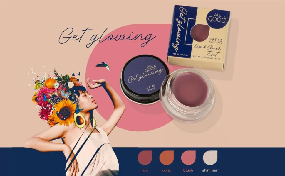 All Good Get Glowing Lip & Cheek Highlighter - Vegan Mineral Face Makeup  Lip Shimmer - Organic Sustainable Botanical Ingredients (Shimmer) - product information 12