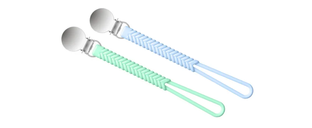 Silicone Pacifer Clip - Braided Paci Holder by Pickle and Olive - Set of 2 (Pink + Gray) - blue mint
