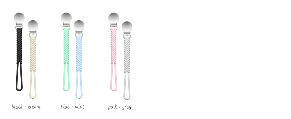 Silicone Pacifer Clip - Braided Paci Holder by Pickle and Olive - Set of 2 (Pink + Gray) - silicone paci clips