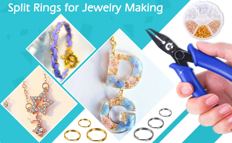 Split Rings for Jewelry Making  Caffox 700pcs Small Split Ring with Split Ring Pliers  Double Closed Jump Rings Craft Jump Loops Opener for Necklaces and Bracelets - split rings