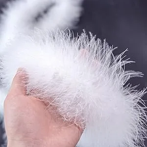 2 Yards Fluffy Marabou Feather Boa for Crafts Wedding Party Christmas Tree Decoration 22 Grams white - Long Fluff